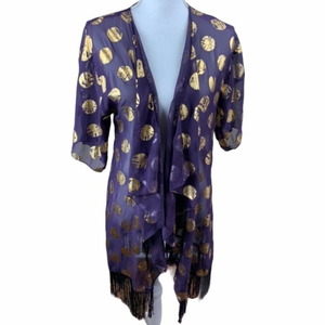 LulaRoe Purple & Gold Polka Dot Fringe Boho Kimono‎ small